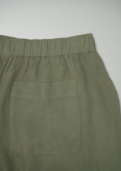 Pantaloni a gamba a botte in lino tinto in capo rinnovato, taglia XL (54) | Salvia