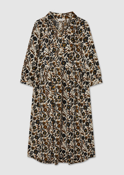 Abito in crepe floreale con nodo anteriore rinnovato, taglia 8 | Olio/Betulla