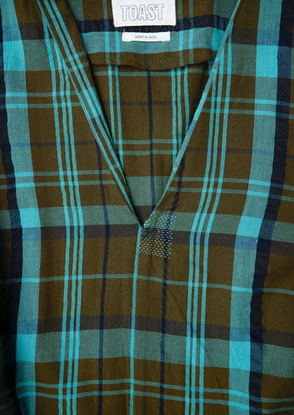 Abito in seersucker a quadri Astrid rinnovato, taglia 16 (112) | Verde petrolio/verde mare