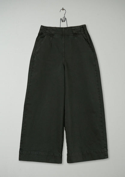 Pantaloni a culotte in denim con parte anteriore piatta riutilizzati, taglia 16 (731) | Verde cenere