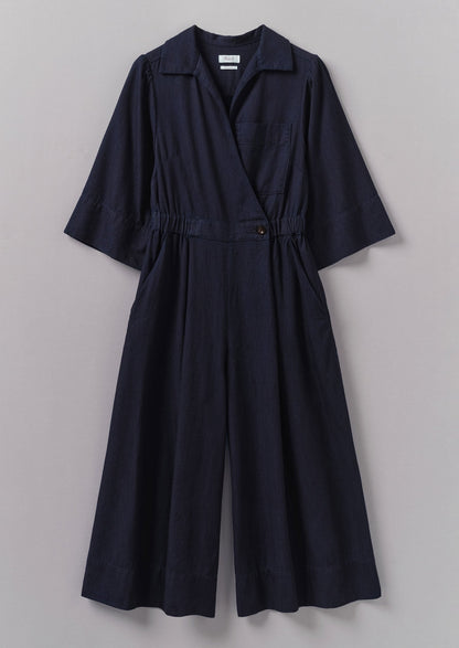 Tuta culotte in twill indaco | Indaco