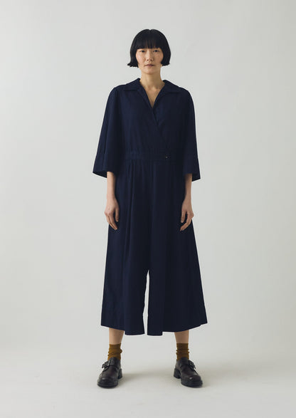 Tuta culotte in twill indaco | Indaco