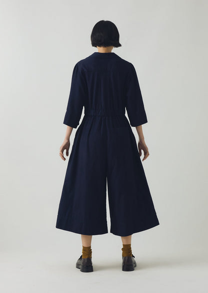 Tuta culotte in twill indaco | Indaco