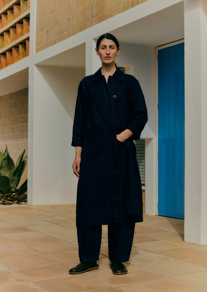 Cappotto in denim giapponese con tasca applicata | Indaco