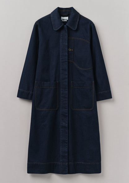 Cappotto in denim giapponese con tasca applicata | Indaco