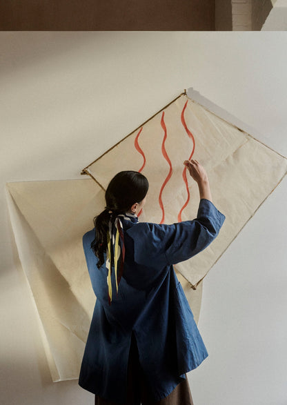 Cappotto in tela di lino e cotone a trapezio | Blu cenere scuro