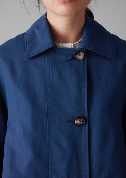 Cappotto in tela di lino e cotone a trapezio | Blu cenere scuro