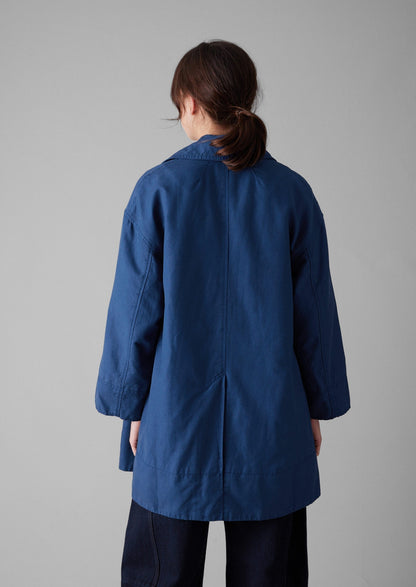 Cappotto in tela di lino e cotone a trapezio | Blu cenere scuro