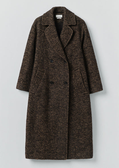 Cappotto in tweed di lana a spina di pesce | Marrone/Nero