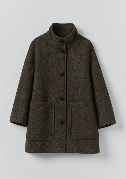 Cappotto in twill di lana cotta | Verde oliva scuro