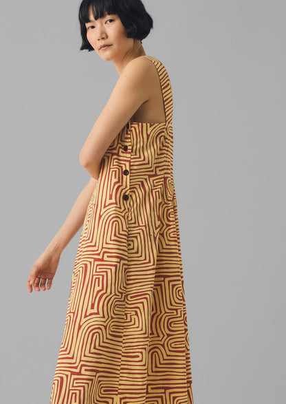 Abito in popeline di cotone con stampa labirinto | Mattone/Scorza di limone
