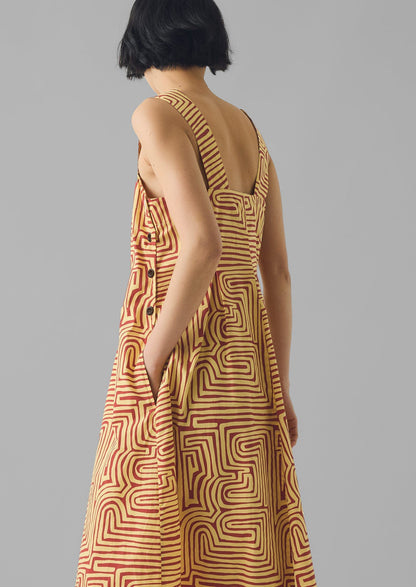 Abito in popeline di cotone con stampa labirinto | Mattone/Scorza di limone