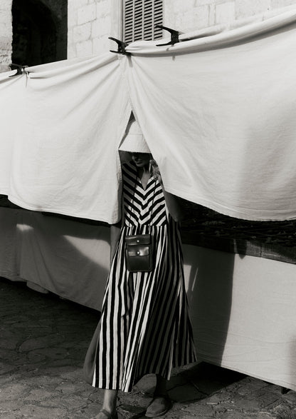 Abito in cotone con stampa a blocchi e strisce ondulate | Ecru/Cioccolato