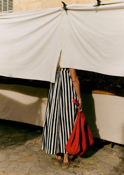 Abito in cotone con stampa a blocchi e strisce ondulate | Ecru/Cioccolato