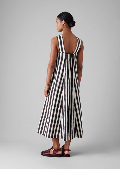 Abito in cotone con stampa a blocchi e strisce ondulate | Ecru/Cioccolato