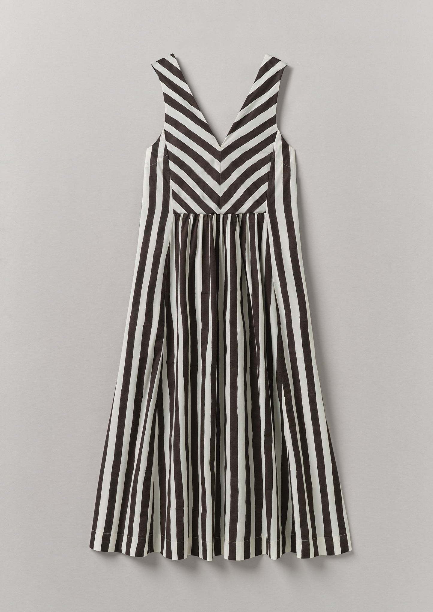 Abito in cotone con stampa a blocchi e strisce ondulate | Ecru/Cioccolato