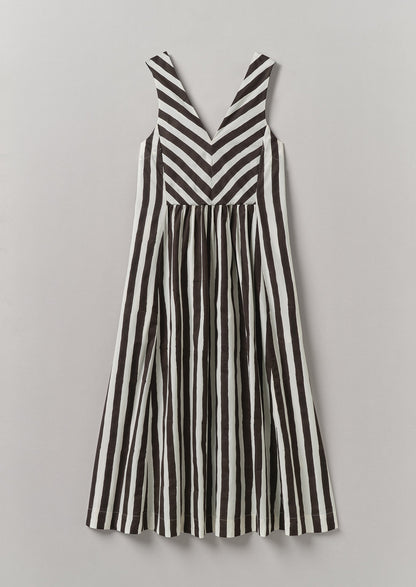 Abito in cotone con stampa a blocchi e strisce ondulate | Ecru/Cioccolato