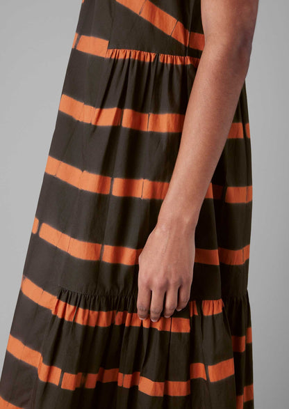 Abito in cotone tinto con fascette a righe | Marrone