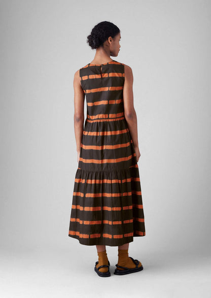 Abito in cotone tinto con fascette a righe | Marrone