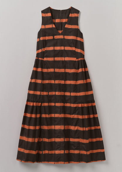 Abito in cotone tinto con fascette a righe | Marrone