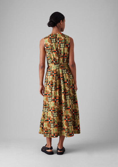 Abito in popeline di cotone con stampa folk collage | Multicolore