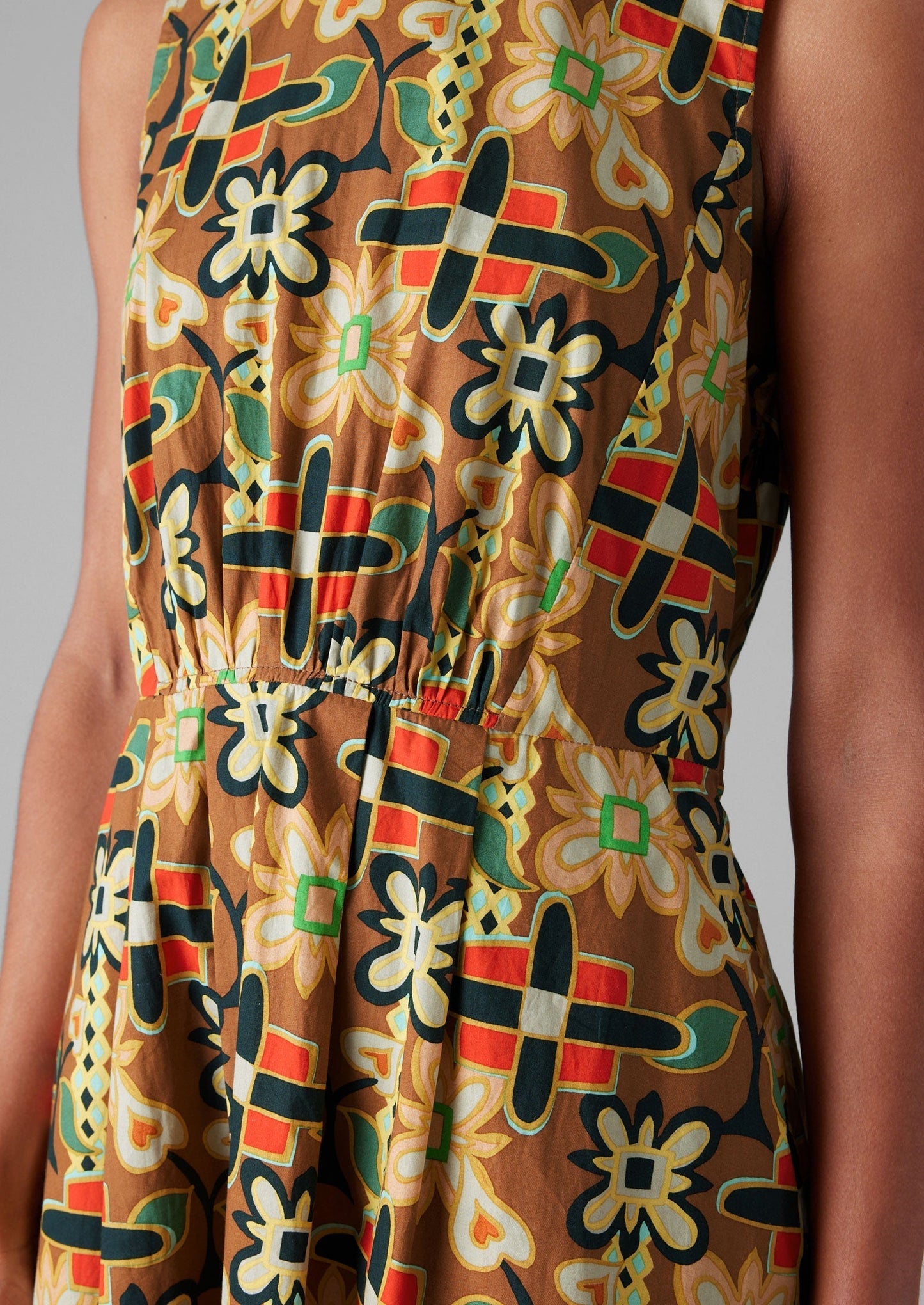 Abito in popeline di cotone con stampa folk collage | Multicolore