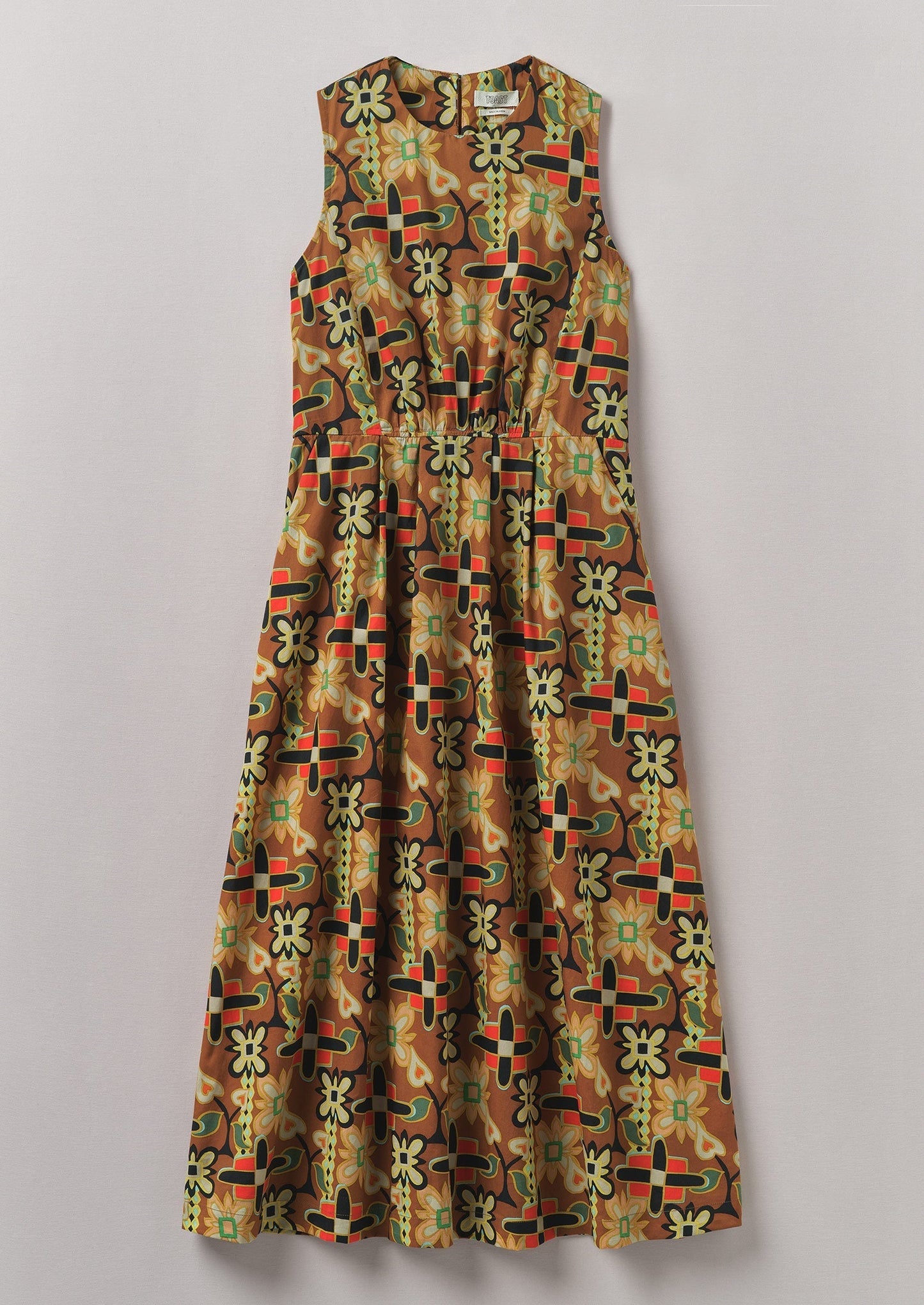 Abito in popeline di cotone con stampa folk collage | Multicolore