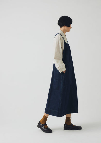 Abito salopette in denim con tasche applicate | Indaco