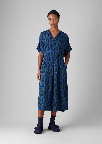 Abito con stampa a nastro Bryn | Blu multi/verde rame