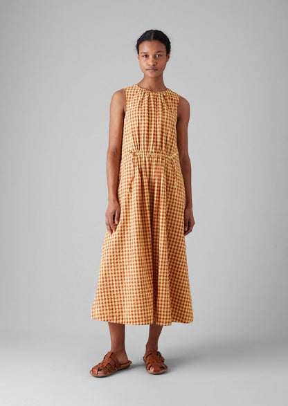 Abito in cotone a quadretti Seersucker | Giallo narciso / Arancione papavero
