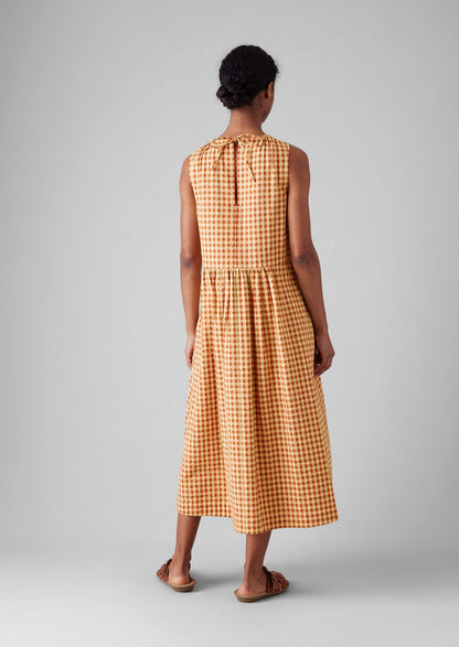 Abito in cotone a quadretti Seersucker | Giallo narciso / Arancione papavero