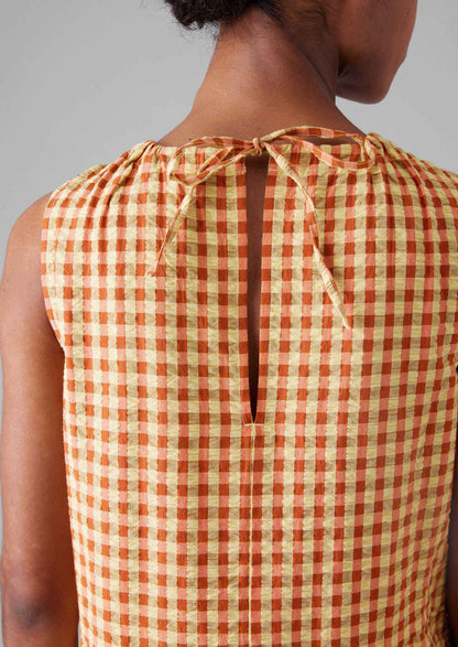 Abito in cotone a quadretti Seersucker | Giallo narciso / Arancione papavero