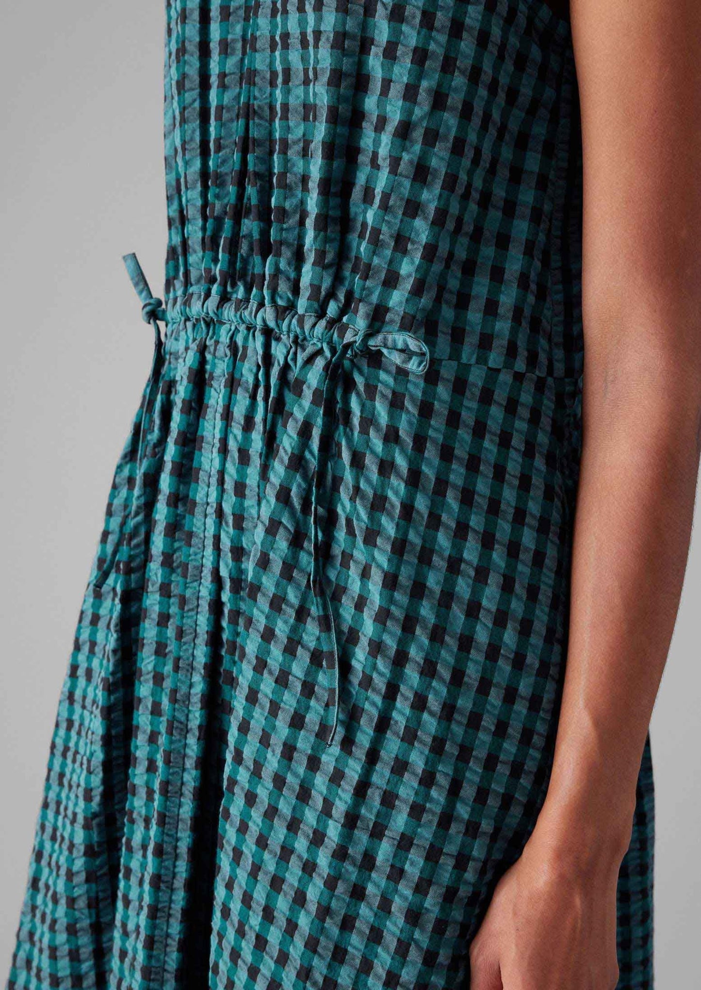 Abito in cotone a quadretti seersucker | Verde acqua multicolore