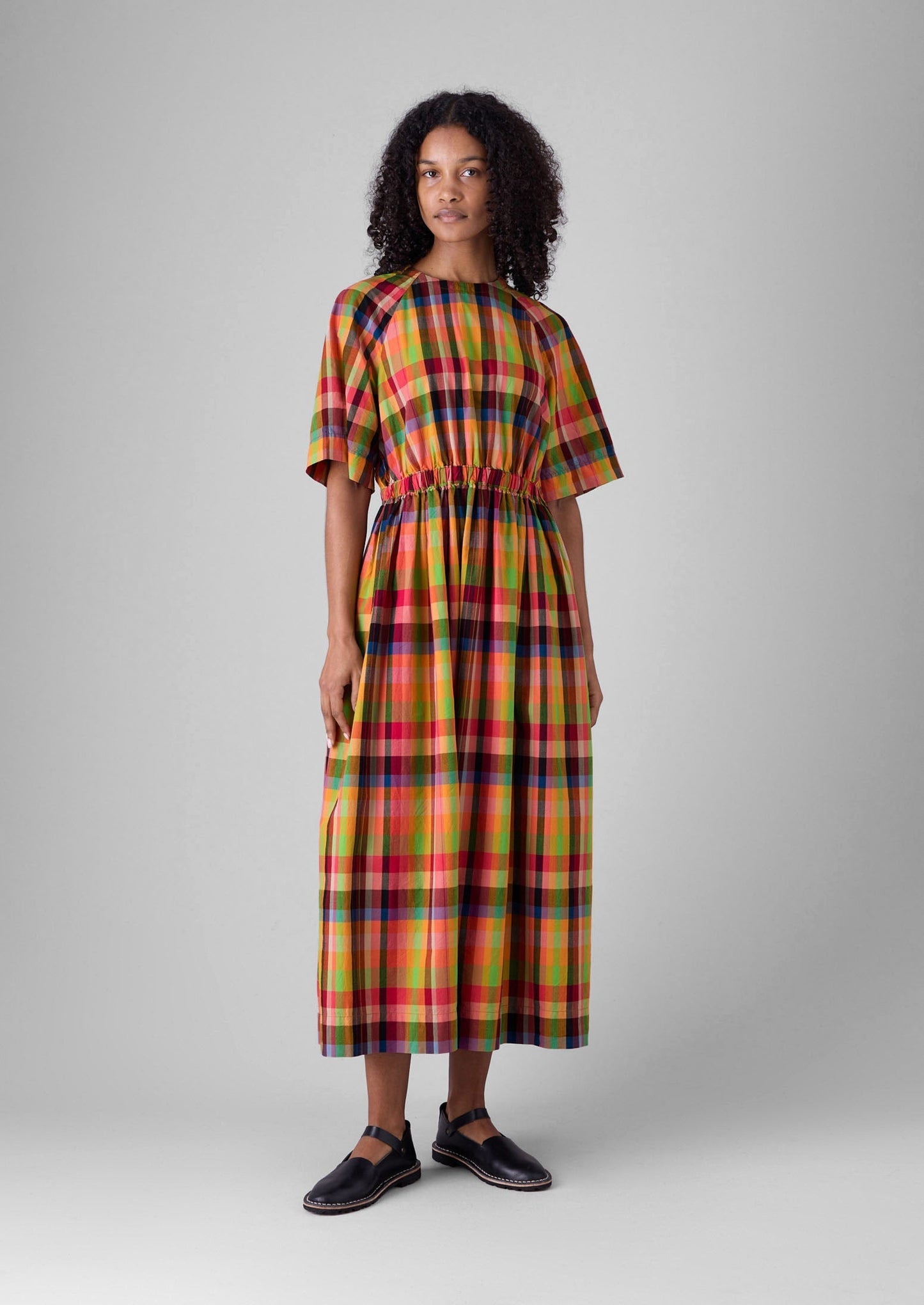 Abito a quadri in cotone raglan | Brillante/Multicolore