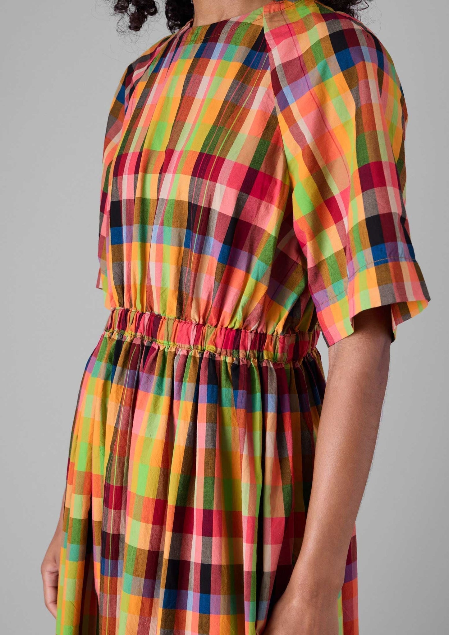 Abito a quadri in cotone raglan | Brillante/Multicolore