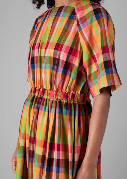 Abito a quadri in cotone raglan | Brillante/Multicolore