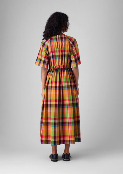 Abito a quadri in cotone raglan | Brillante/Multicolore