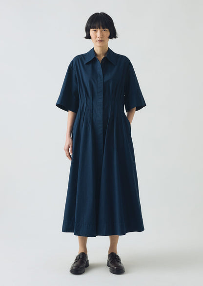 Abito in cotone e lino plissettato | Blu medio