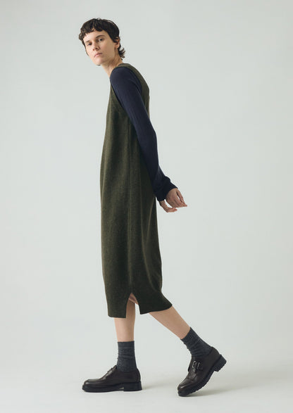 Abito in maglia di lana con scollo a V | Verde oliva intenso