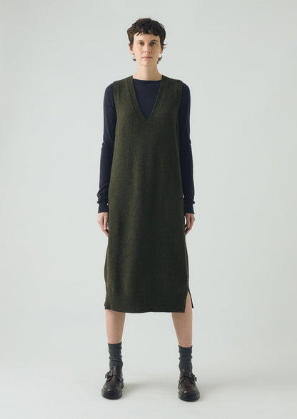 Abito in maglia di lana con scollo a V | Verde oliva intenso