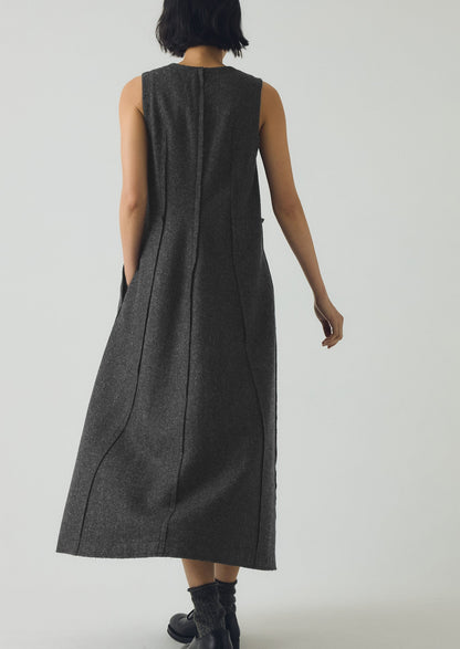 Abito in twill di lana cotta con cuciture sovrapposte | Antracite