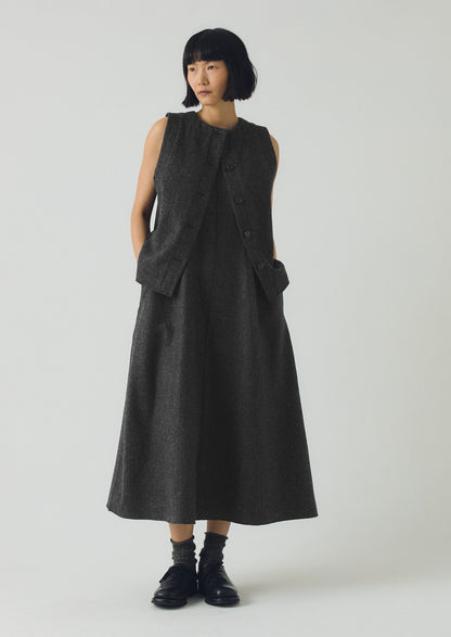 Abito in twill di lana cotta con cuciture sovrapposte | Antracite