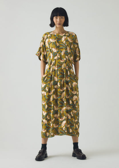 Abito plissettato con stampa Dianthus | Lime dorato
