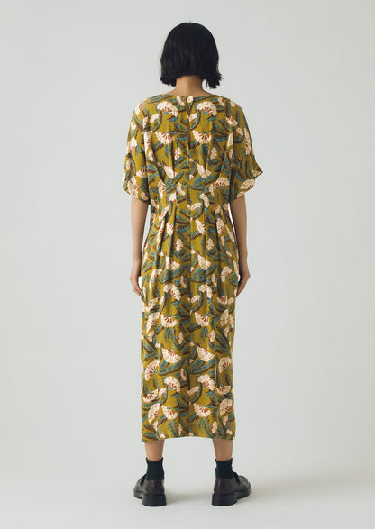 Abito plissettato con stampa Dianthus | Lime dorato