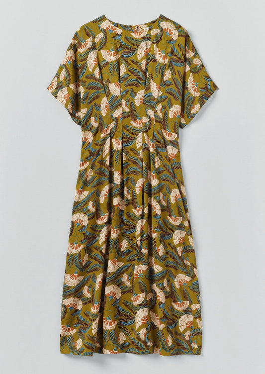 Abito plissettato con stampa Dianthus | Lime dorato