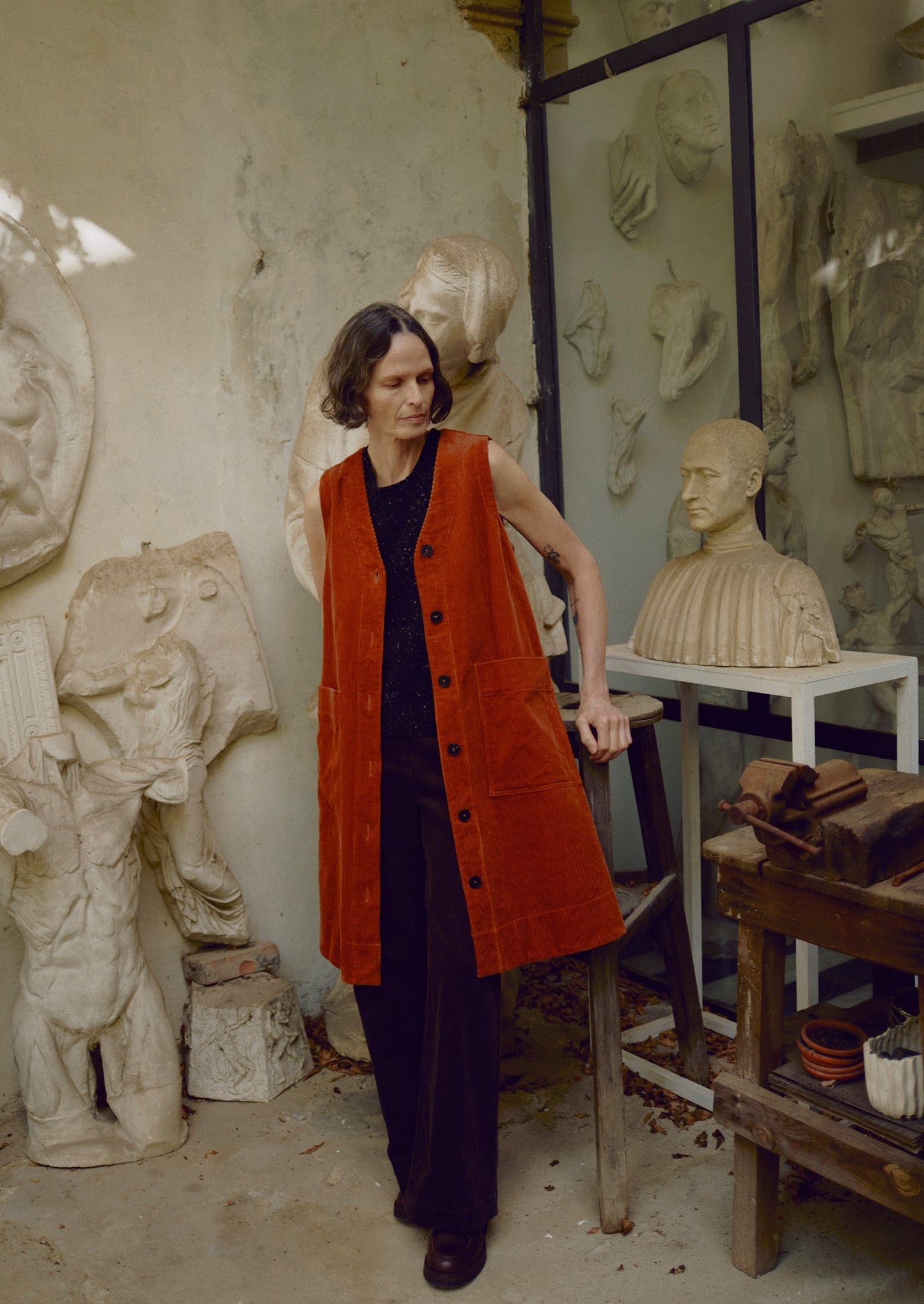 Abito a trapezio in velluto a coste organico | Terra di Siena bruciata