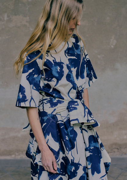 Abito in popeline di cotone con stampa Pen And Ink | Blu inchiostro