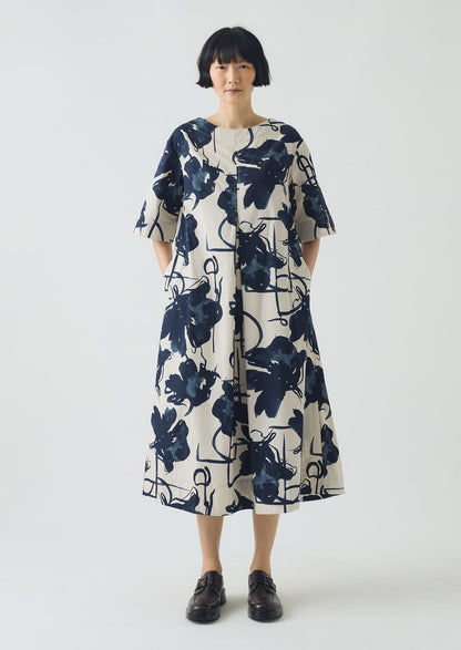 Abito in popeline di cotone con stampa Pen And Ink | Blu inchiostro