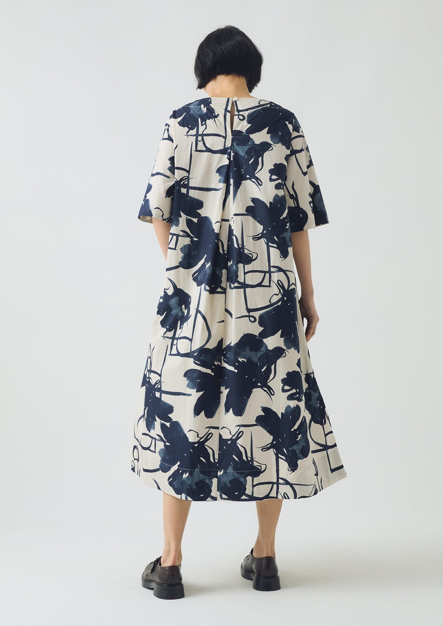 Abito in popeline di cotone con stampa Pen And Ink | Blu inchiostro