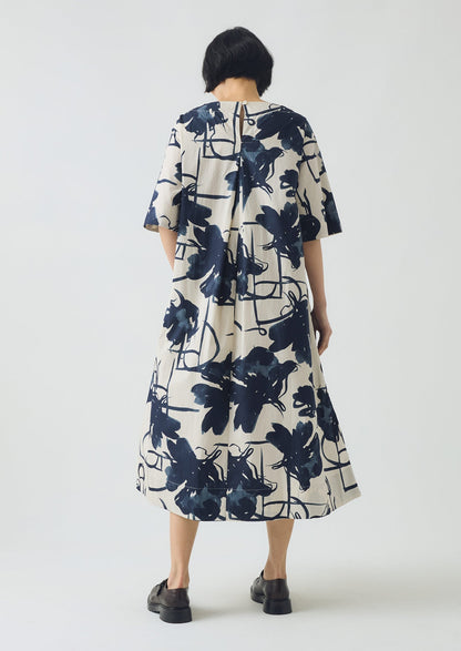 Abito in popeline di cotone con stampa Pen And Ink | Blu inchiostro